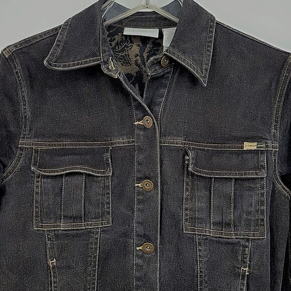 Liz Claiborne Womens Black Denim Jacket Size Petite Small Lizwear - Picture 4 of 11